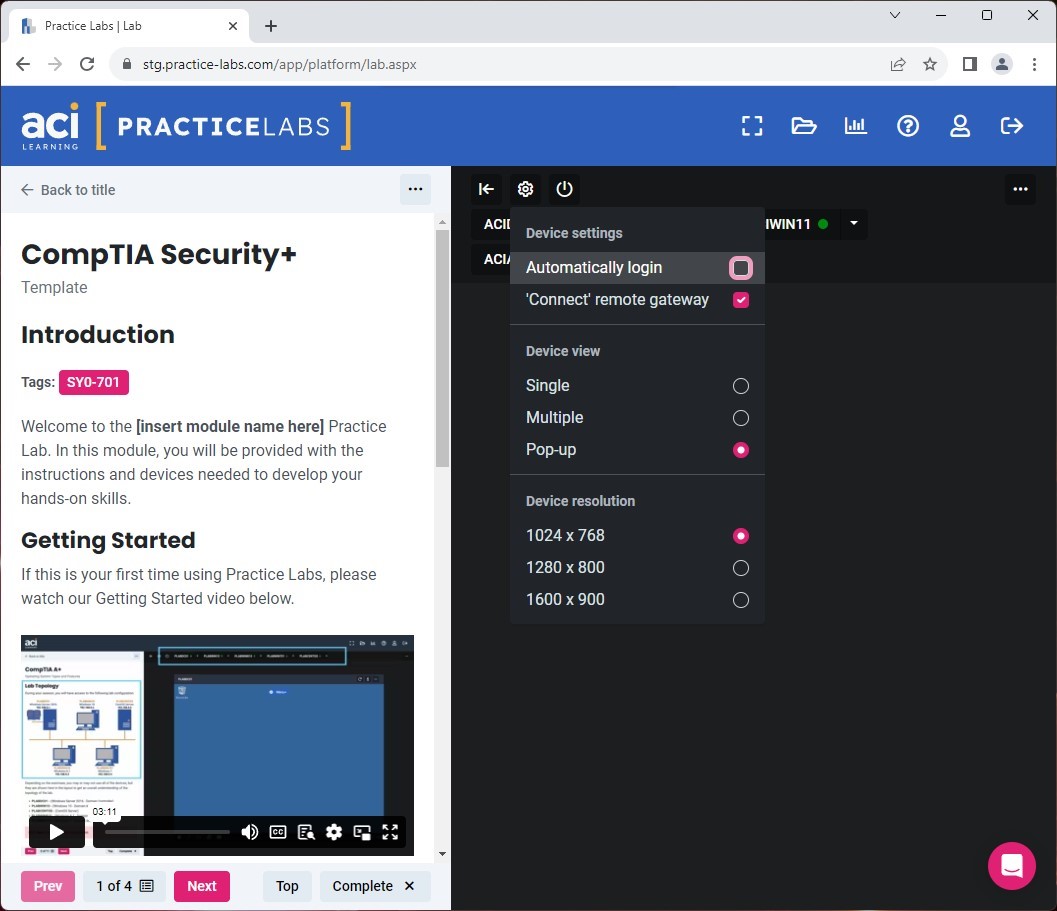 Practice Labs screenshot.
